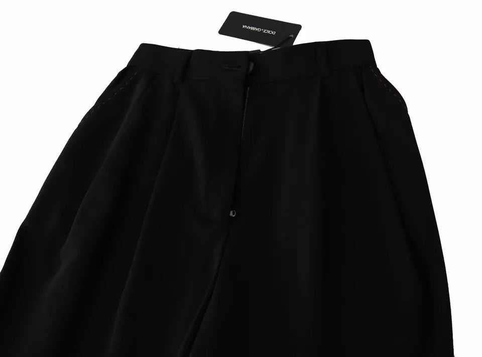 Pantalon court taille haute plissé en laine noire Dolce & Gabbana