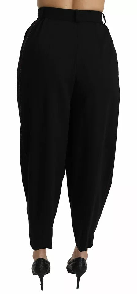Pantalon court taille haute plissé en laine noire Dolce & Gabbana