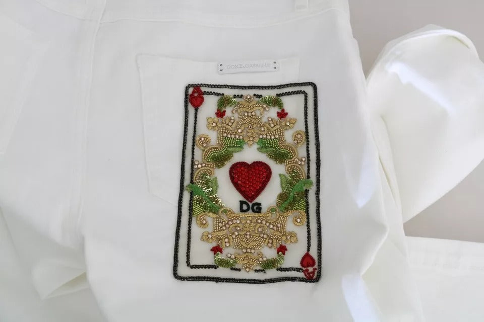 Jean skinny blanc orné de cristaux Dolce & Gabbana