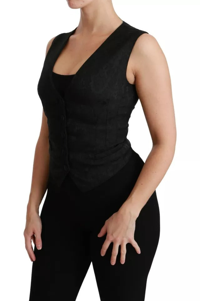 Gilet en dentelle noire Dolce & Gabbana, gilet slim, haut en soie