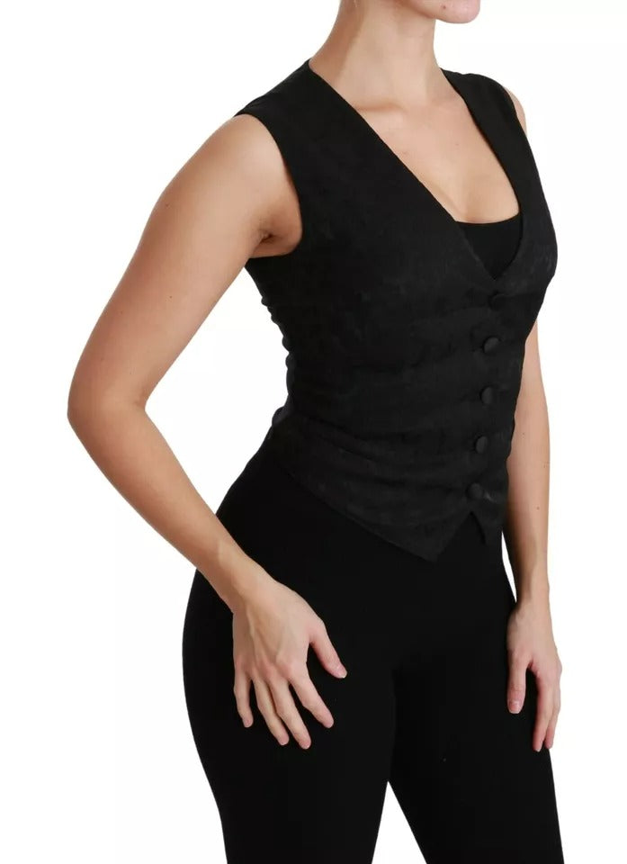 Gilet en dentelle noire Dolce & Gabbana, gilet slim, haut en soie