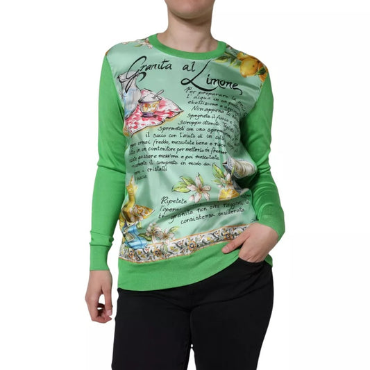 Pull à manches longues Dolce & Gabbana en soie verte et citron granité