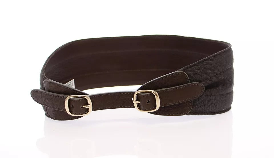 Ceinture en cuir et lin marron Dolce & Gabbana avec logo D&G
