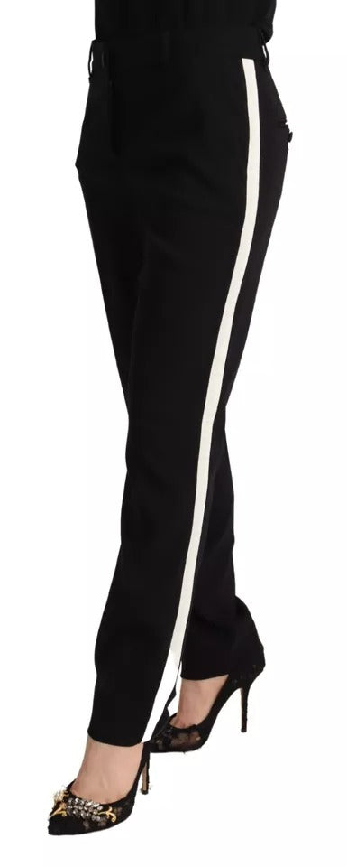 Pantalon fuselé en laine à rayures noires et blanches Dolce & Gabbana