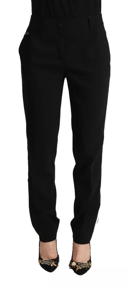 Pantalon fuselé en laine à rayures noires et blanches Dolce & Gabbana