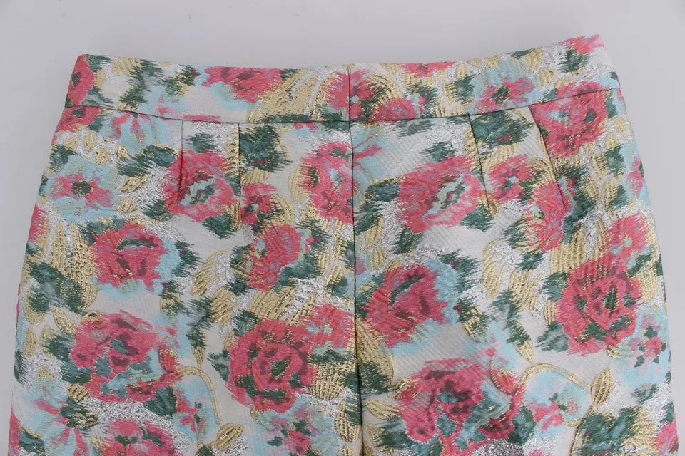 Dolce & Gabbana – Weiß-rosa Brokathose mit Blumenmuster