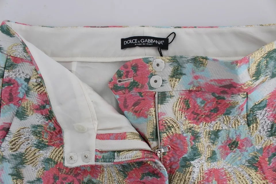 Dolce & Gabbana – Weiß-rosa Brokathose mit Blumenmuster