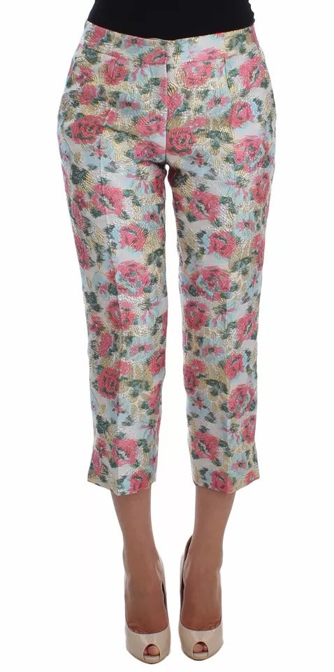 Dolce & Gabbana – Weiß-rosa Brokathose mit Blumenmuster