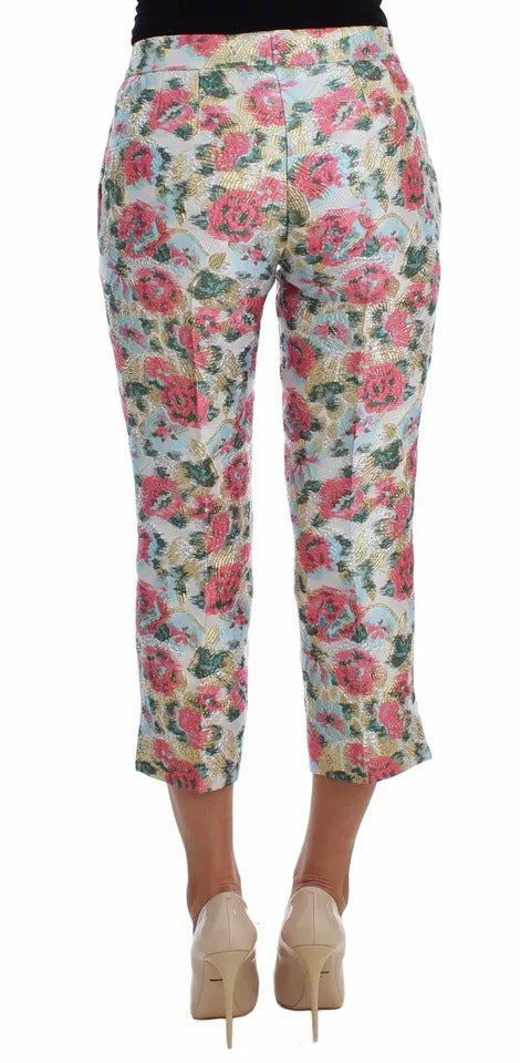Dolce & Gabbana – Weiß-rosa Brokathose mit Blumenmuster