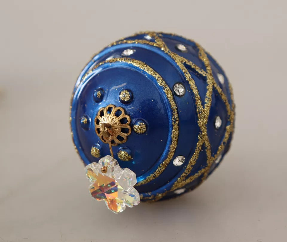 Boucles d'oreilles crochet Dolce & Gabbana en laiton doré et cristal bleu boule de Noël