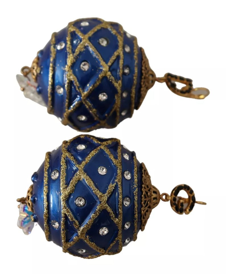 Boucles d'oreilles crochet Dolce & Gabbana en laiton doré et cristal bleu boule de Noël