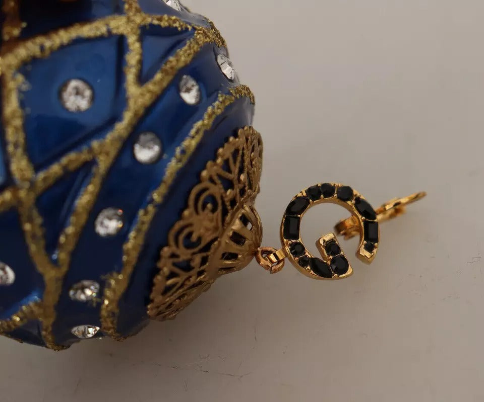 Boucles d'oreilles crochet Dolce & Gabbana en laiton doré et cristal bleu boule de Noël
