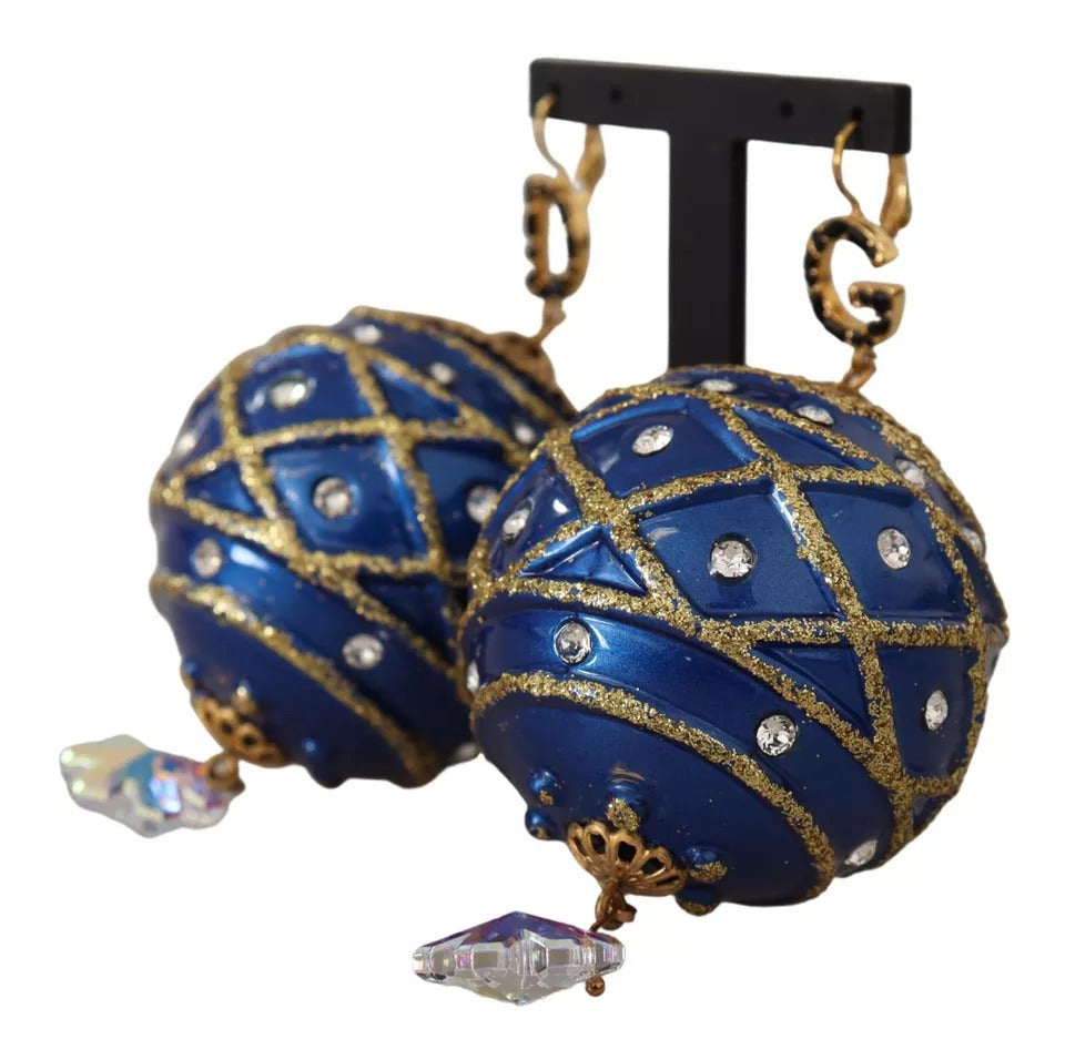 Boucles d'oreilles crochet Dolce & Gabbana en laiton doré et cristal bleu boule de Noël