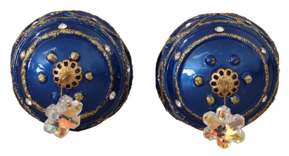 Boucles d'oreilles crochet Dolce & Gabbana en laiton doré et cristal bleu boule de Noël