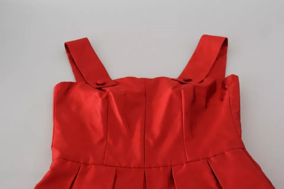 Robe mi-longue plissée en satin de soie rouge Dolce & Gabbana