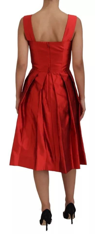 Robe mi-longue plissée en satin de soie rouge Dolce & Gabbana