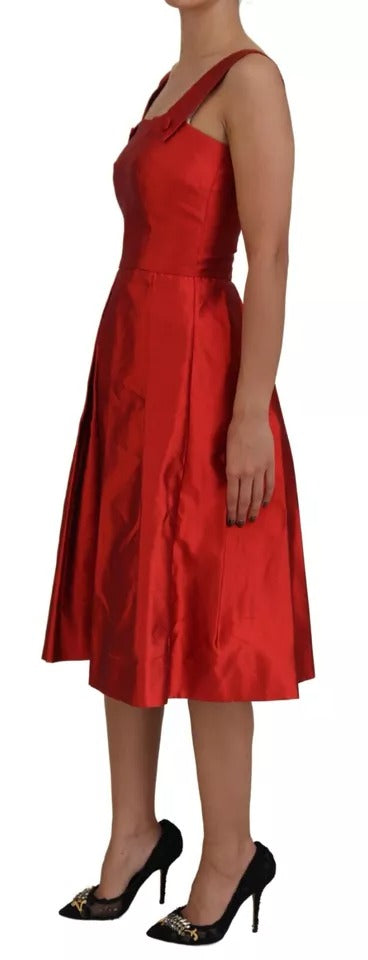 Robe mi-longue plissée en satin de soie rouge Dolce & Gabbana