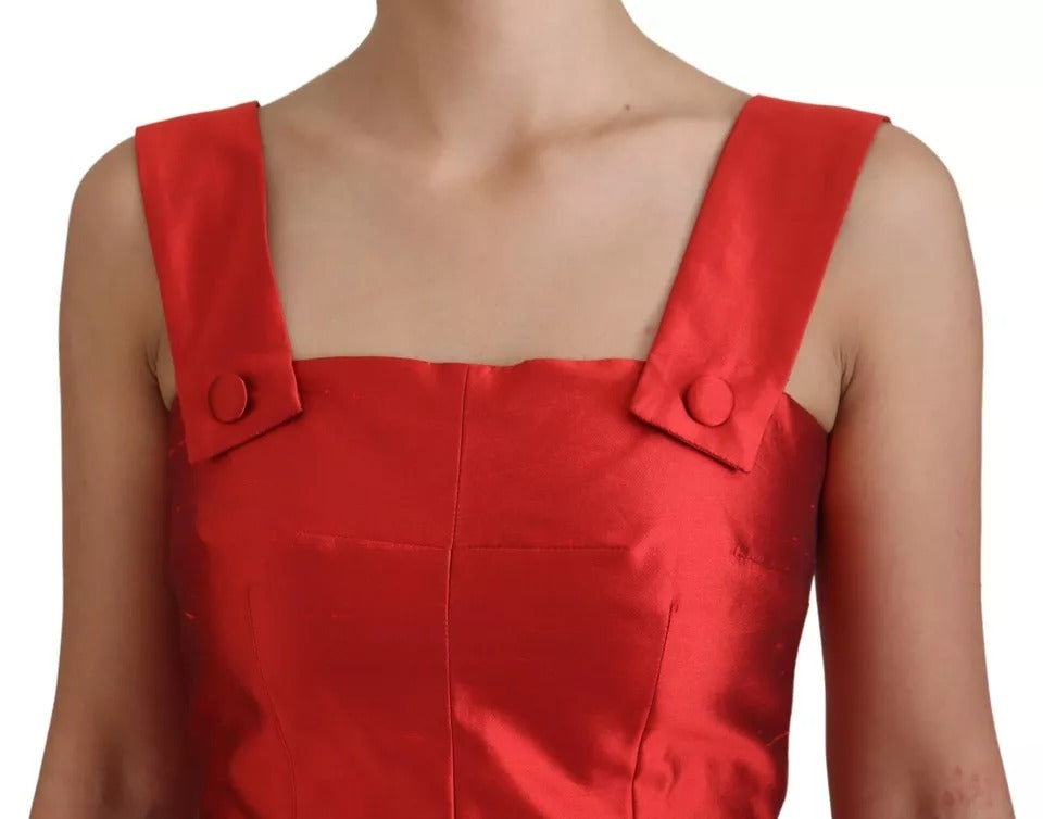 Robe mi-longue plissée en satin de soie rouge Dolce & Gabbana
