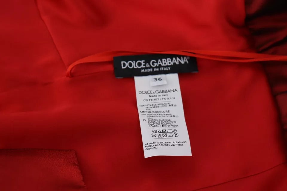 Robe mi-longue plissée en satin de soie rouge Dolce & Gabbana