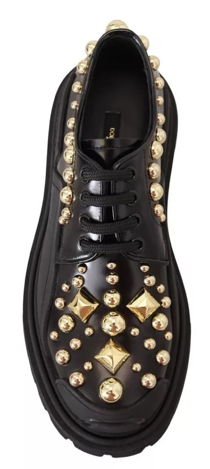 Chaussures de randonnée en cuir noir Dolce & Gabbana à ornements