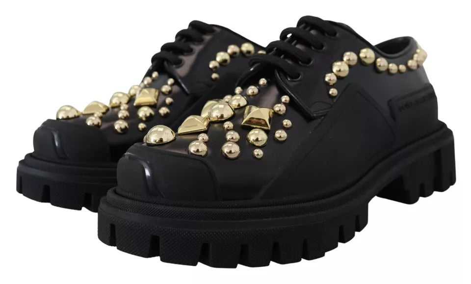 Chaussures de randonnée en cuir noir Dolce & Gabbana à ornements
