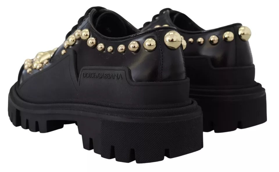 Chaussures de randonnée en cuir noir Dolce & Gabbana à ornements