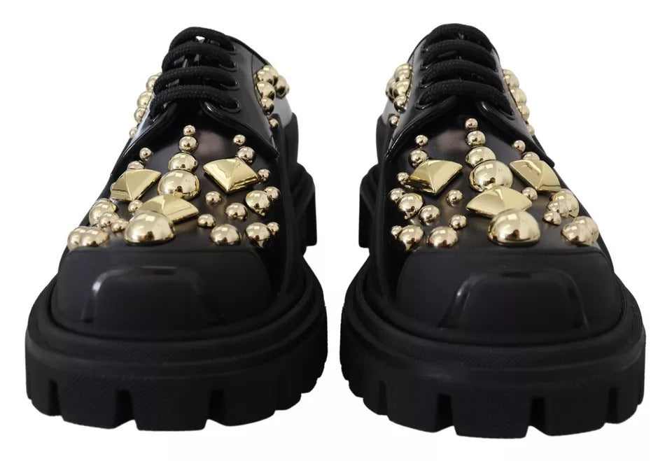 Chaussures de randonnée en cuir noir Dolce & Gabbana à ornements