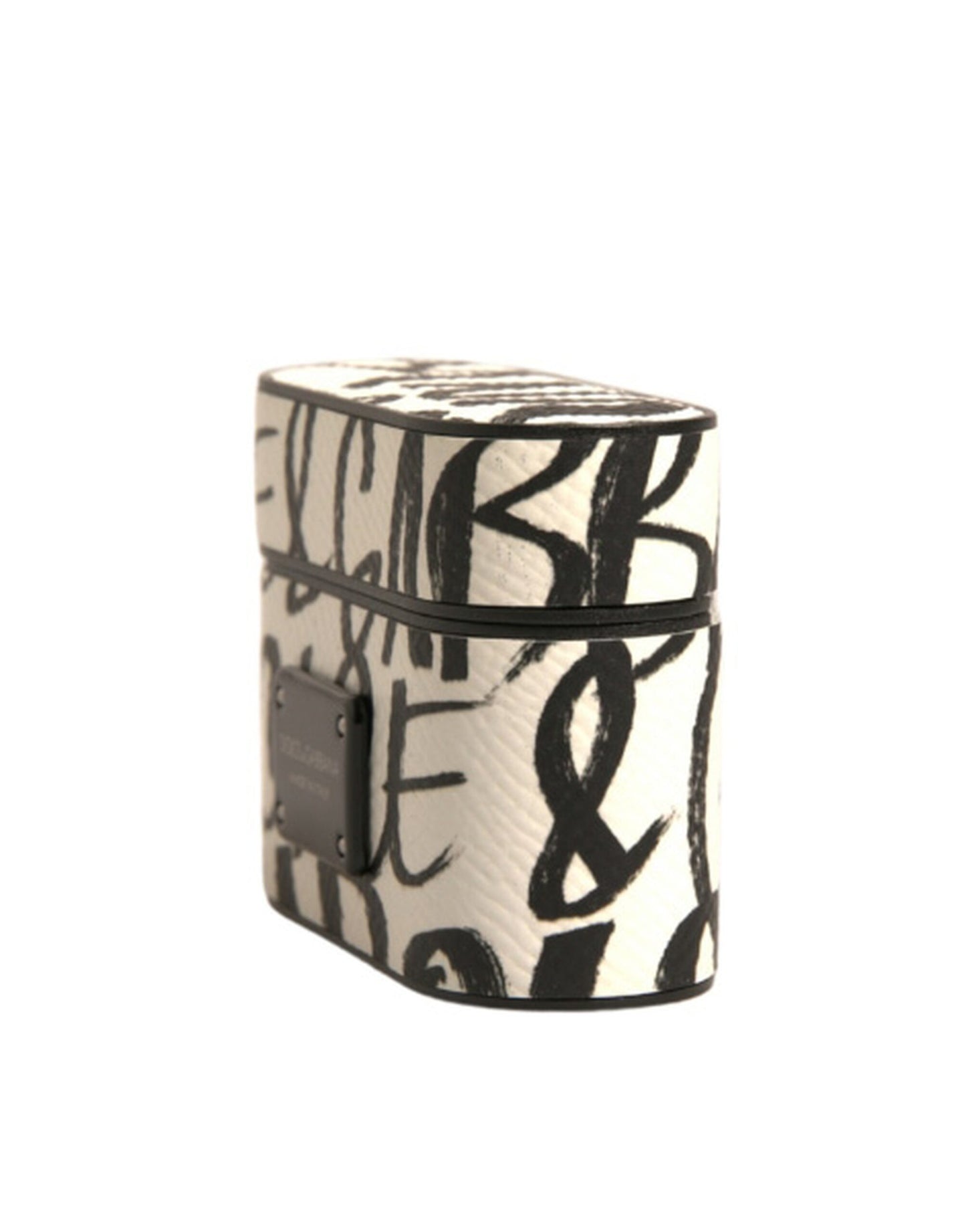 Étui pour Airpods Dolce & Gabbana en cuir noir et blanc avec logo en relief