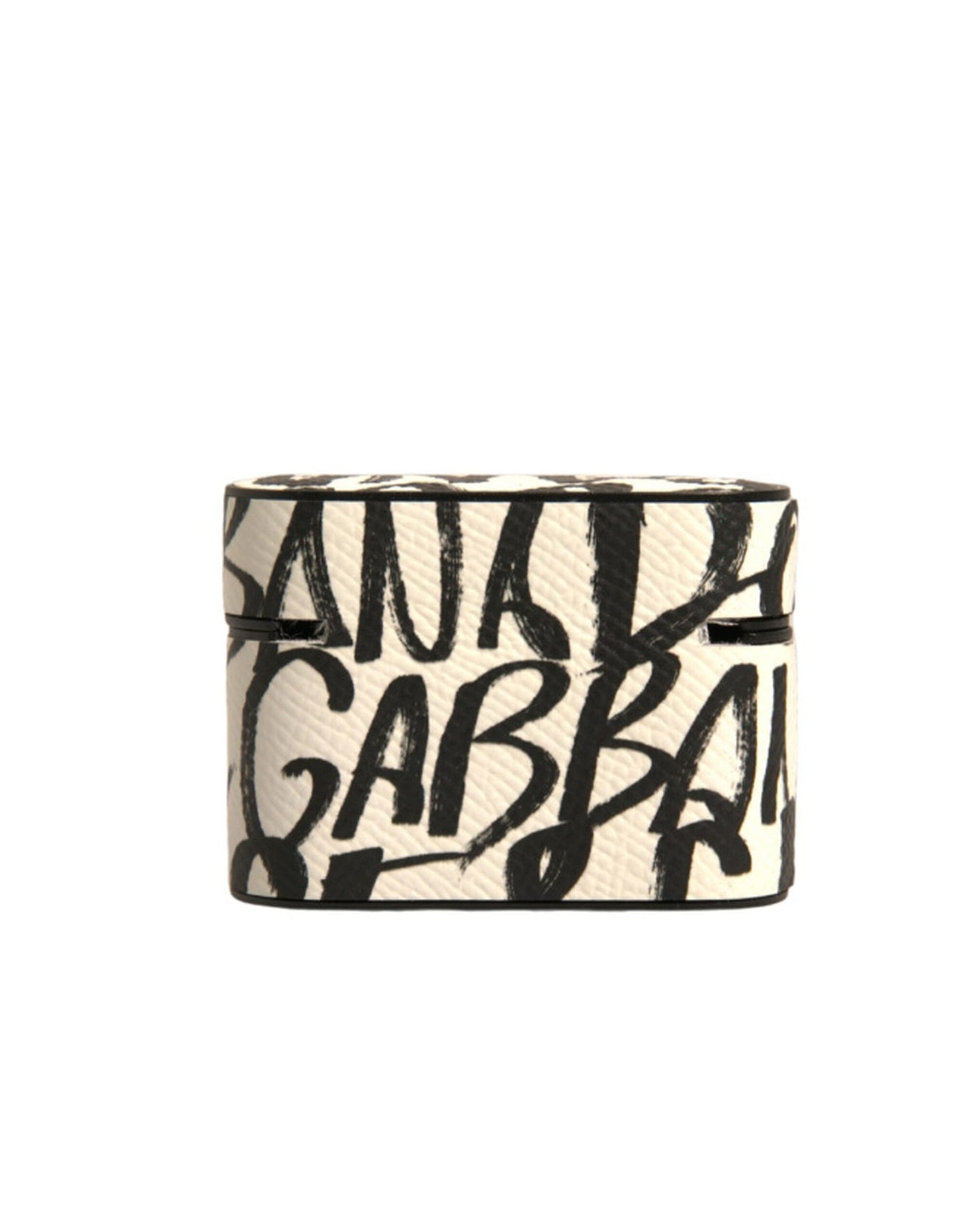 Étui pour Airpods Dolce & Gabbana en cuir noir et blanc avec logo en relief