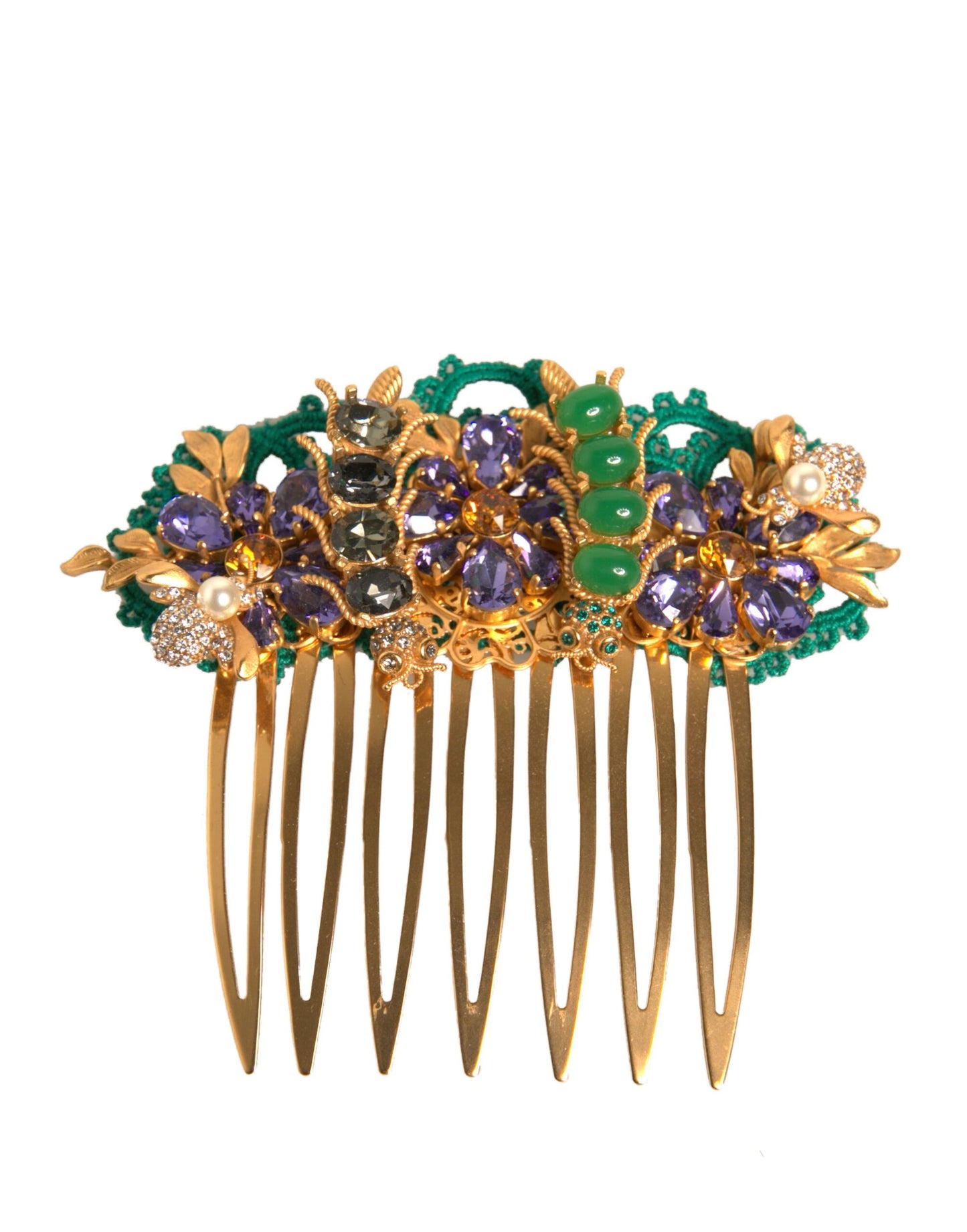 Peigne à cheveux Dolce & Gabbana en laiton doré et cristaux