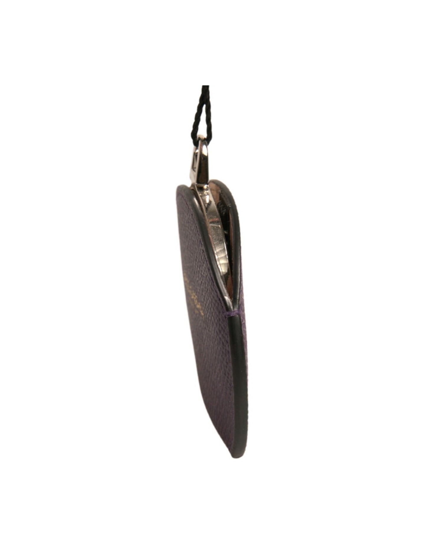 Porte-miroir à main rond en cuir de veau violet Dolce & Gabbana avec logo
