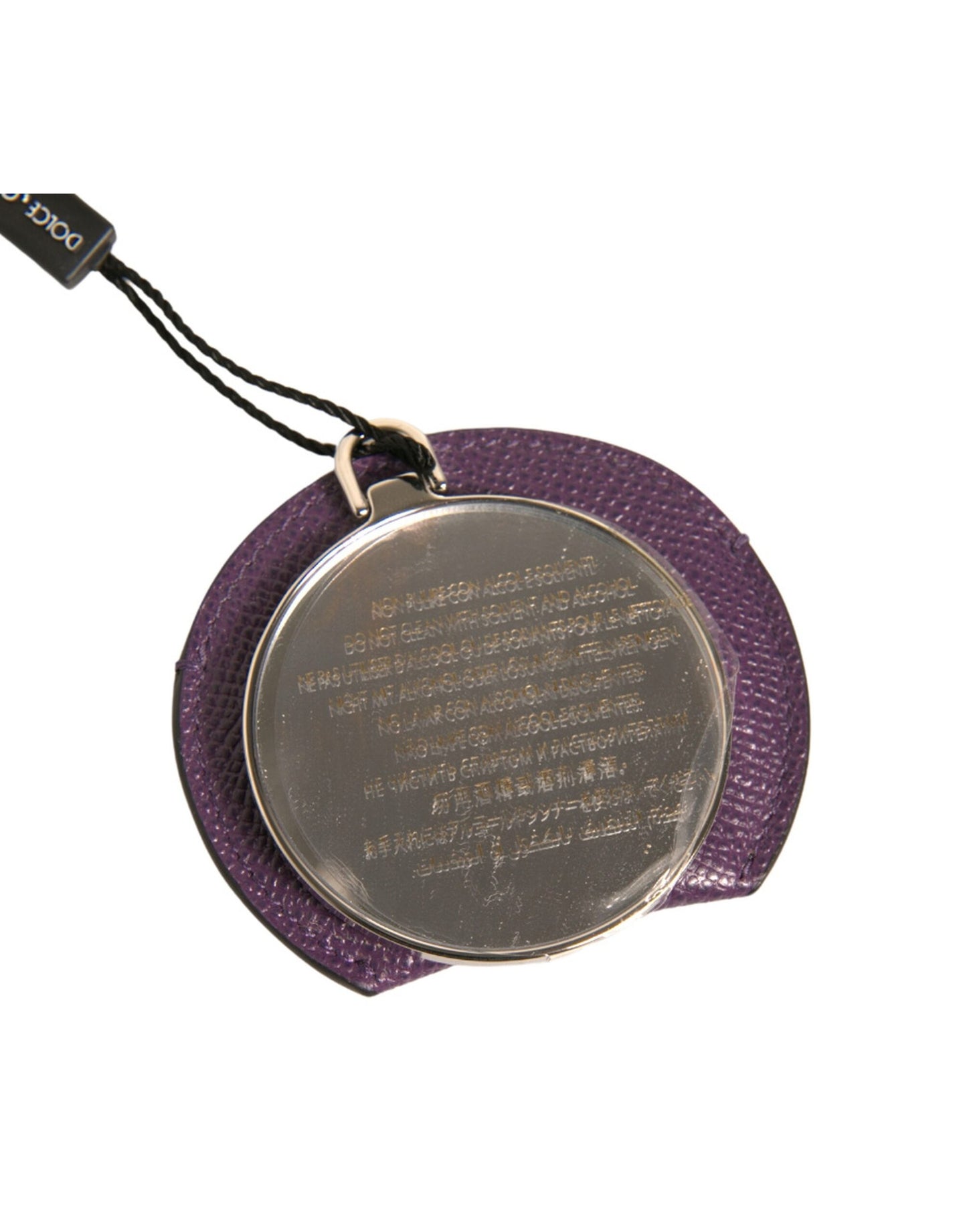 Porte-miroir à main rond en cuir de veau violet Dolce & Gabbana avec logo