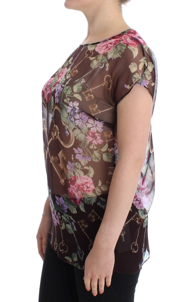 T-shirt chemisier en soie à imprimé floral Black Key de Dolce & Gabbana