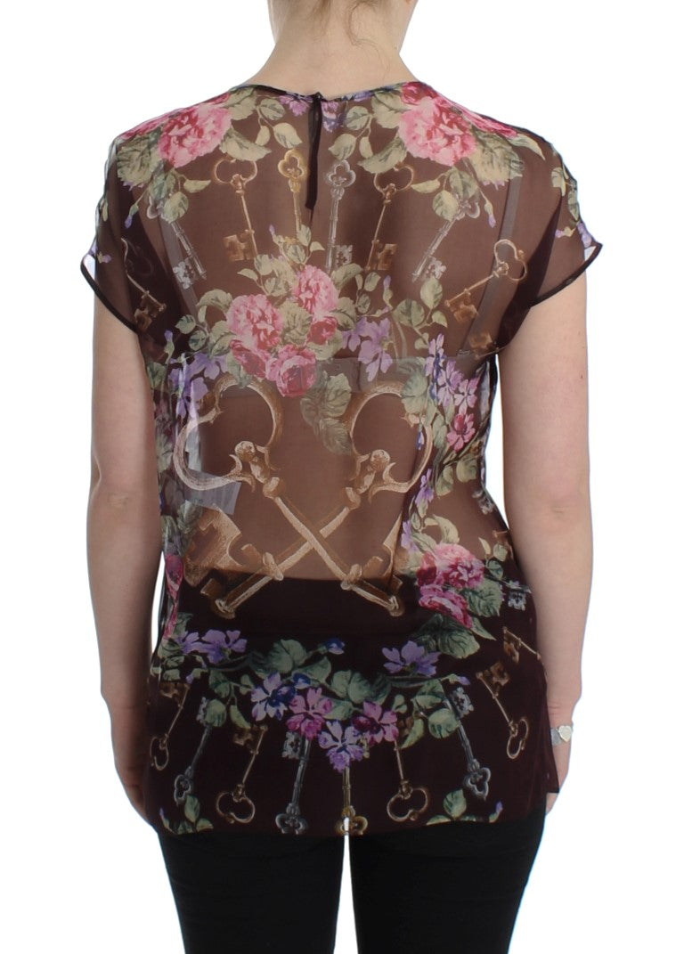 T-shirt chemisier en soie à imprimé floral Black Key de Dolce & Gabbana