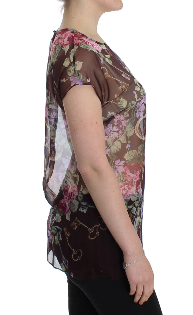 T-shirt chemisier en soie à imprimé floral Black Key de Dolce & Gabbana