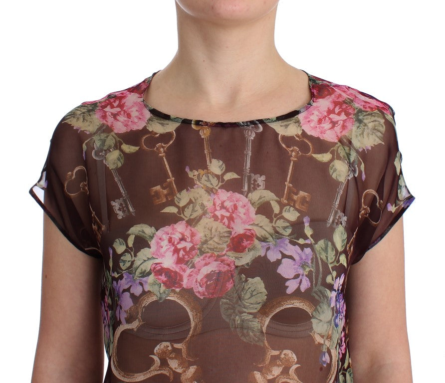T-shirt chemisier en soie à imprimé floral Black Key de Dolce & Gabbana