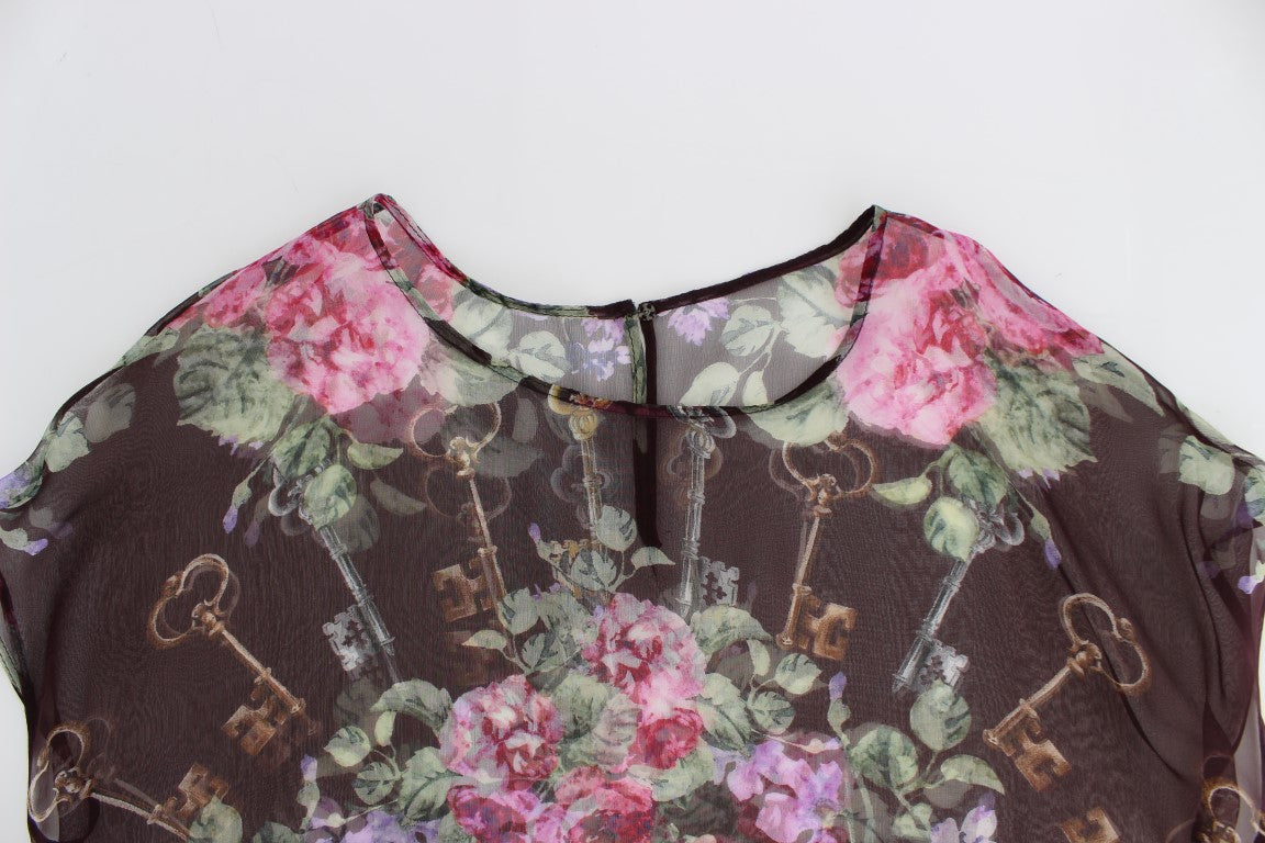 T-shirt chemisier en soie à imprimé floral Black Key de Dolce & Gabbana