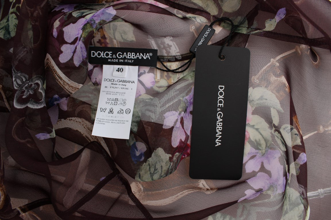 T-shirt chemisier en soie à imprimé floral Black Key de Dolce & Gabbana