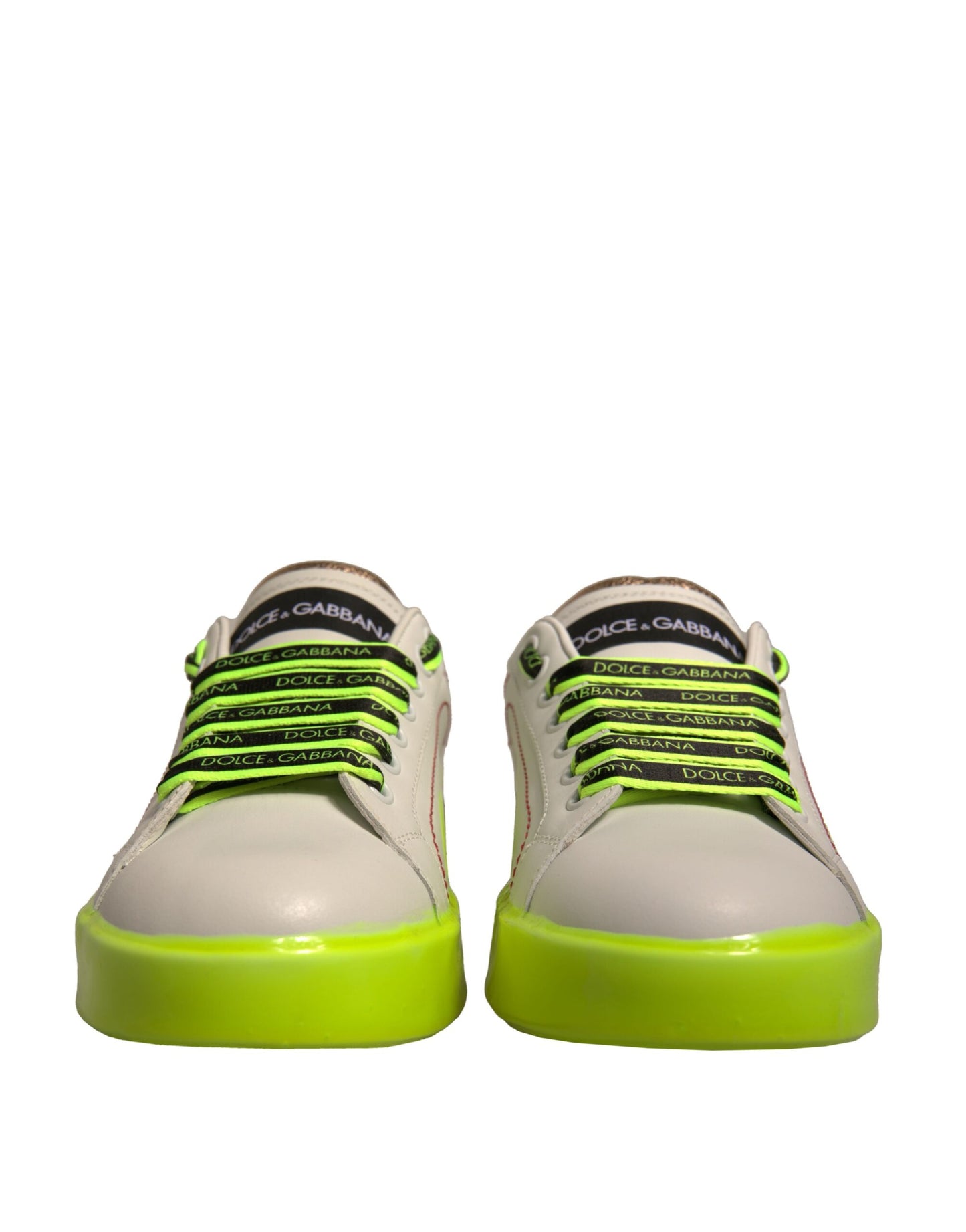 Baskets en cuir Portofino blanches et jaunes Dolce & Gabbana