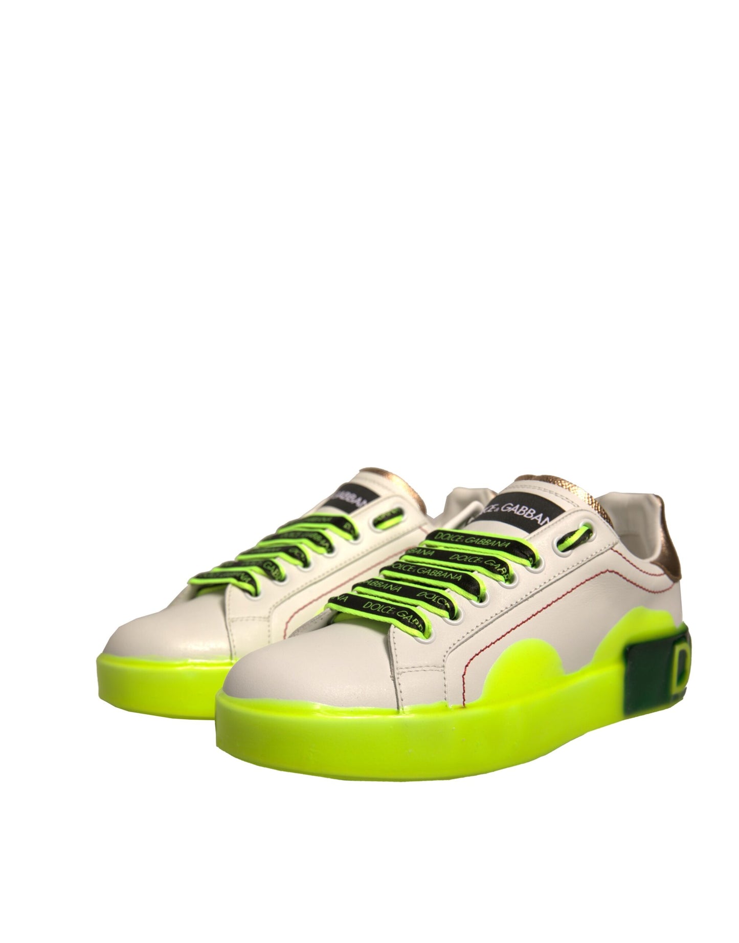Baskets en cuir Portofino blanches et jaunes Dolce & Gabbana