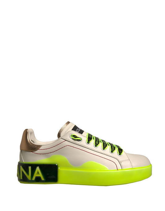 Baskets en cuir Portofino blanches et jaunes Dolce & Gabbana