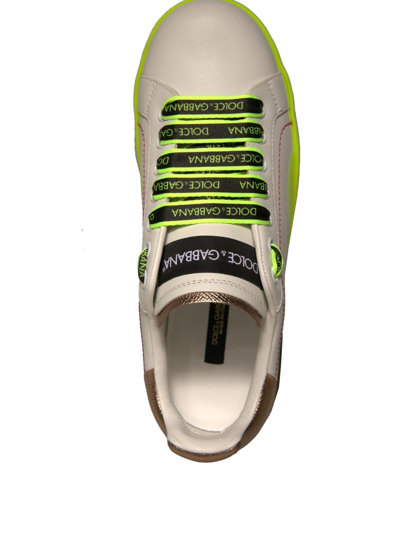 Baskets en cuir Portofino blanches et jaunes Dolce & Gabbana