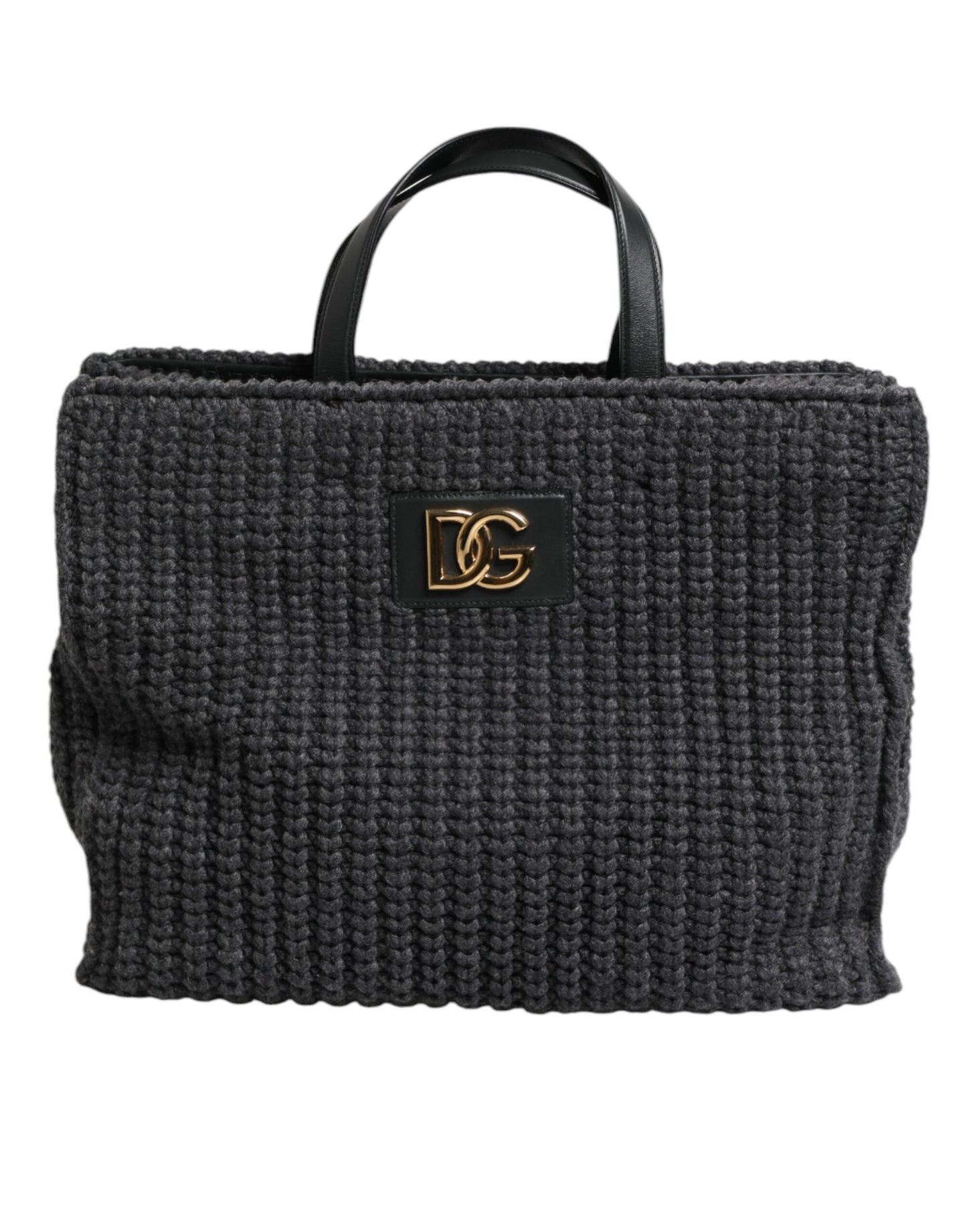 Grand sac cabas noir en maille crochetée Dolce & Gabbana avec logo DG