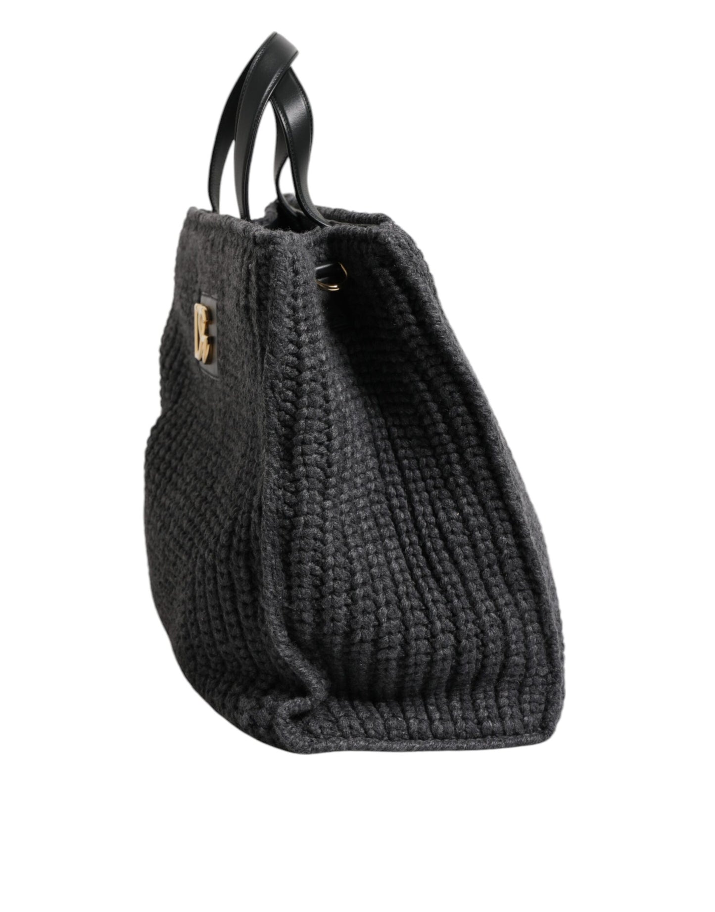 Grand sac cabas noir en maille crochetée Dolce & Gabbana avec logo DG