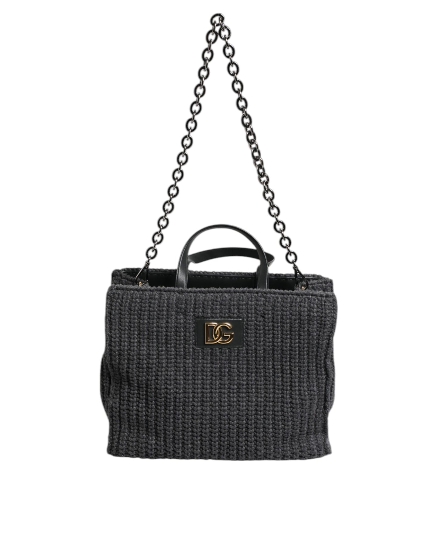 Grand sac cabas noir en maille crochetée Dolce & Gabbana avec logo DG