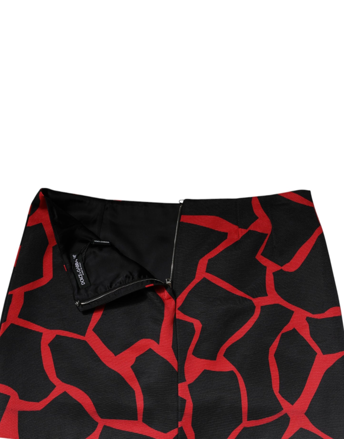Mini-jupe trapèze taille moyenne à imprimé abstrait noir et rouge Dolce & Gabbana