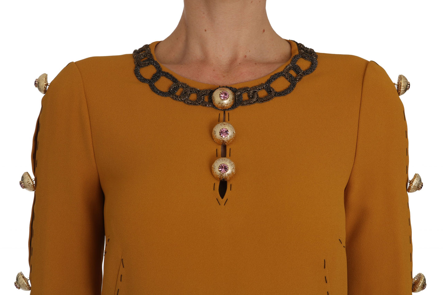 Robe courte marron ornée de cristaux Dolce & Gabbana
