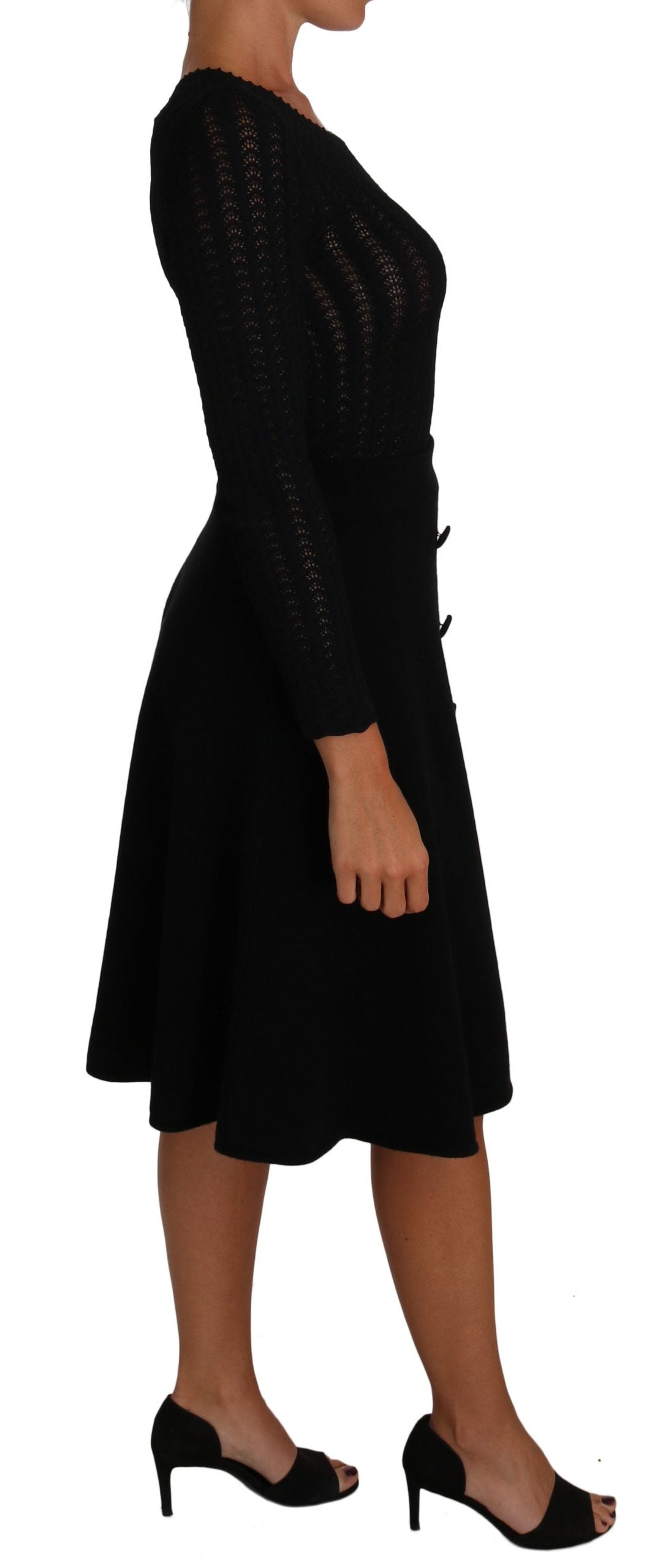 Robe fourreau en laine tricotée noire Dolce & Gabbana à manches longues