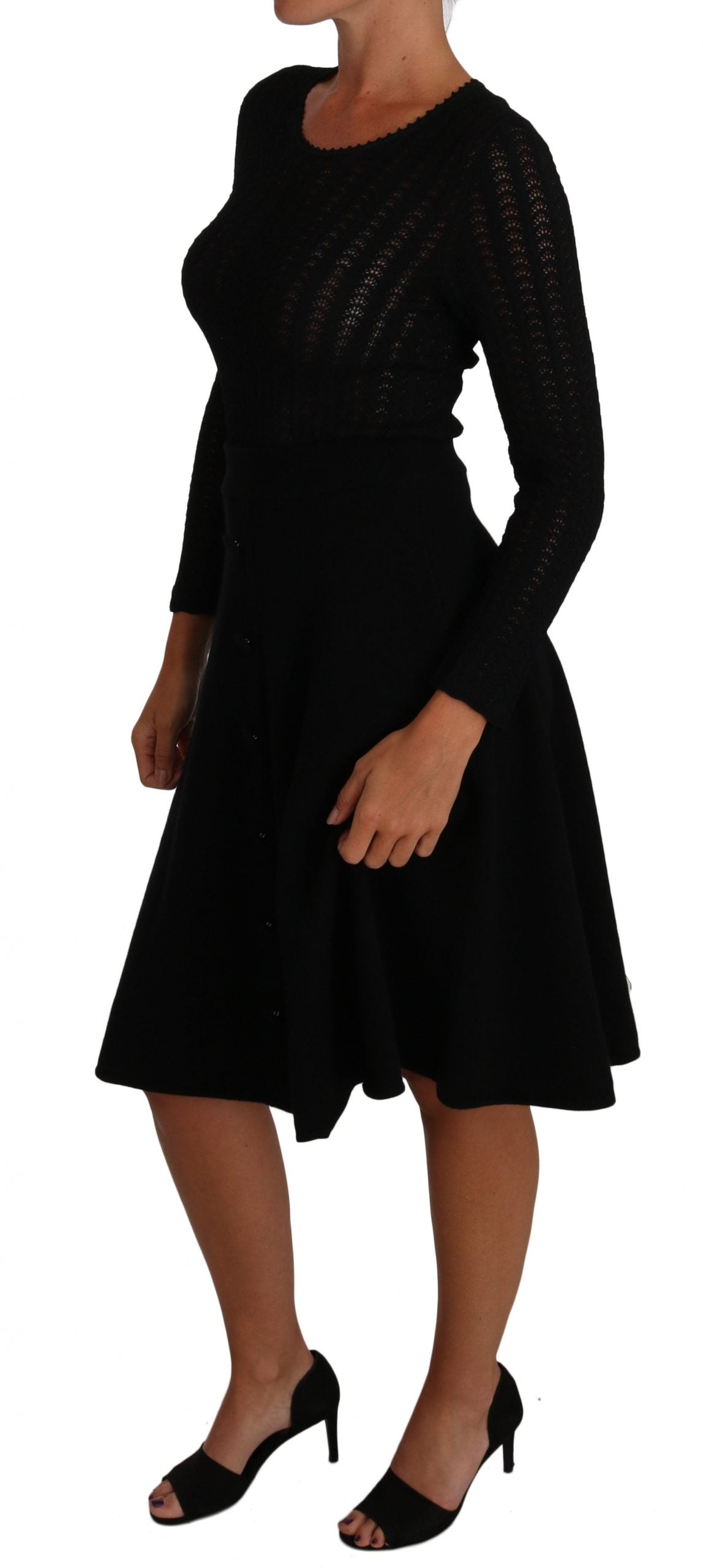 Robe fourreau en laine tricotée noire Dolce & Gabbana à manches longues