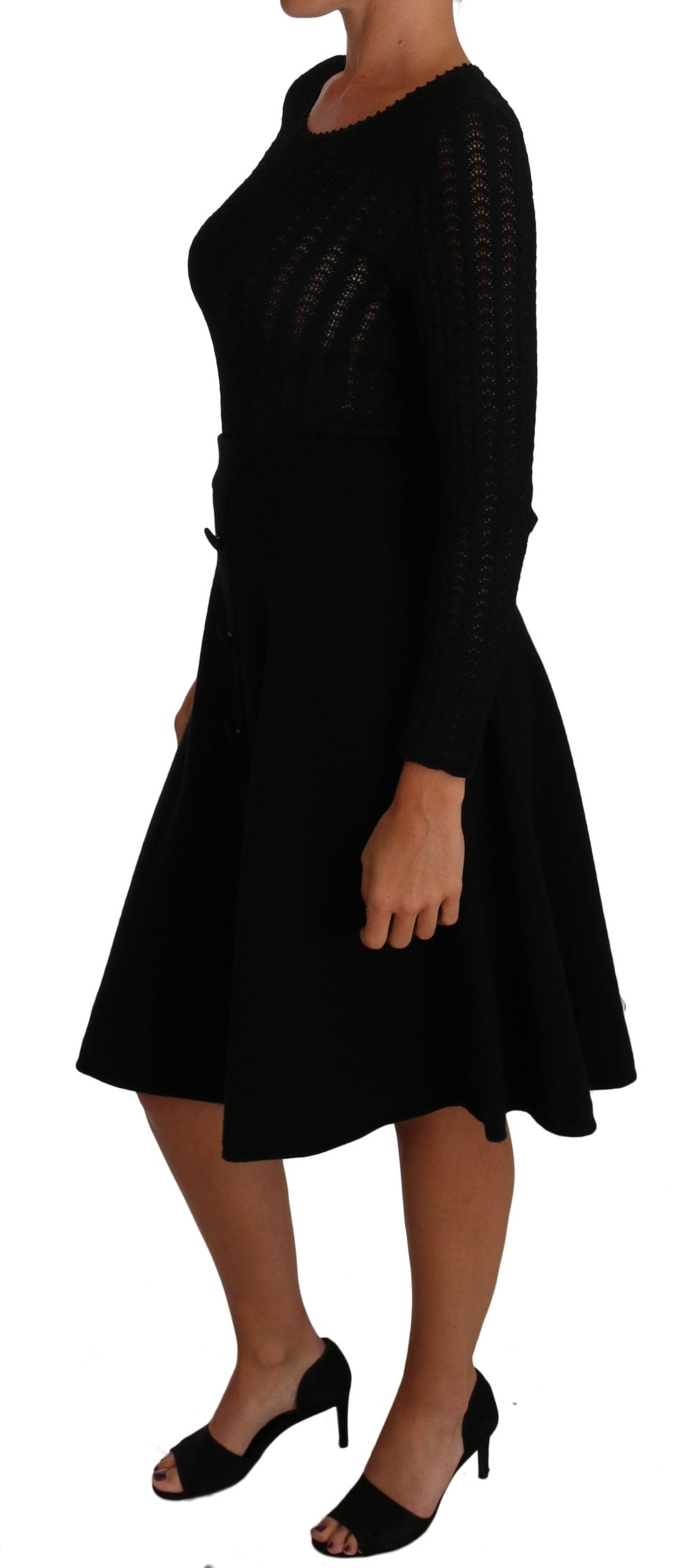 Robe fourreau en laine tricotée noire Dolce & Gabbana à manches longues